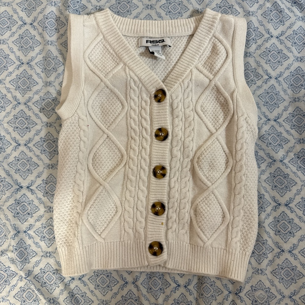 Tilly's Cream Cable Knit Cardigan Vest